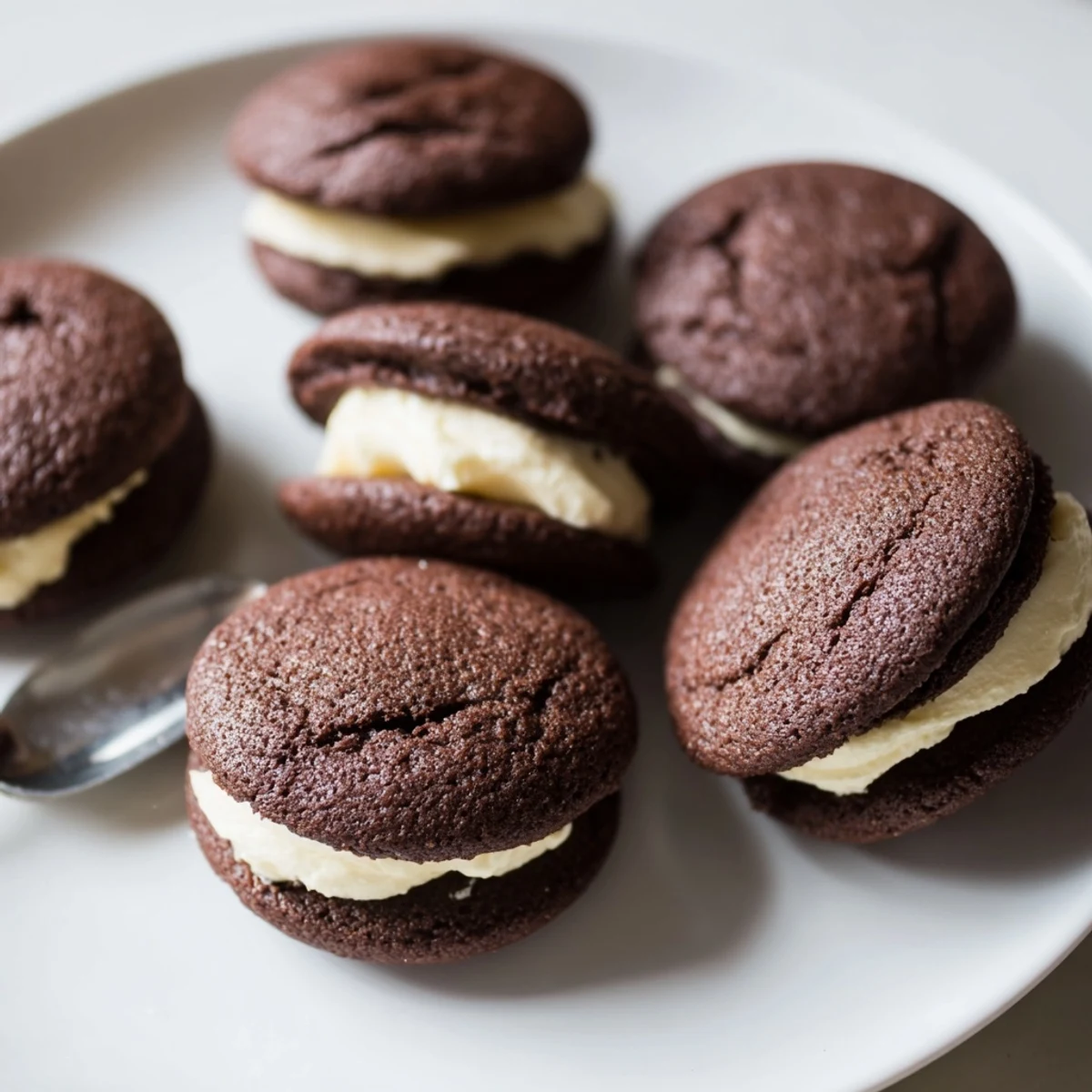 Fresh Homemade Oreo Style Cookies sandwiched with fluffy vanilla cream, great for dunking.