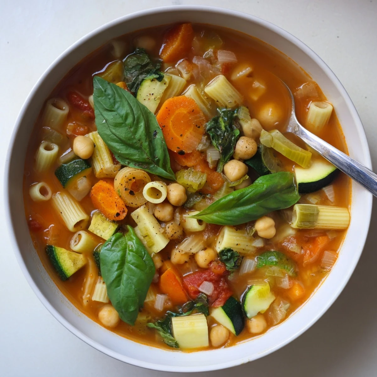 Creamy Vegan Italian Penicillin Soup ladled into a rustic bowl alongside crusty garlic bread
