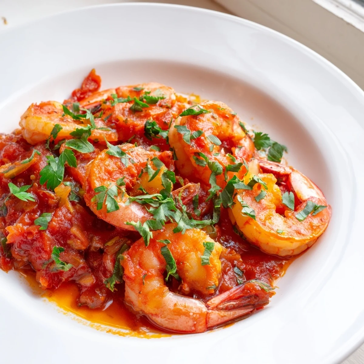 Spicy Shrimp Fra Diavolo simmering in a vibrant red tomato sauce with fresh parsley