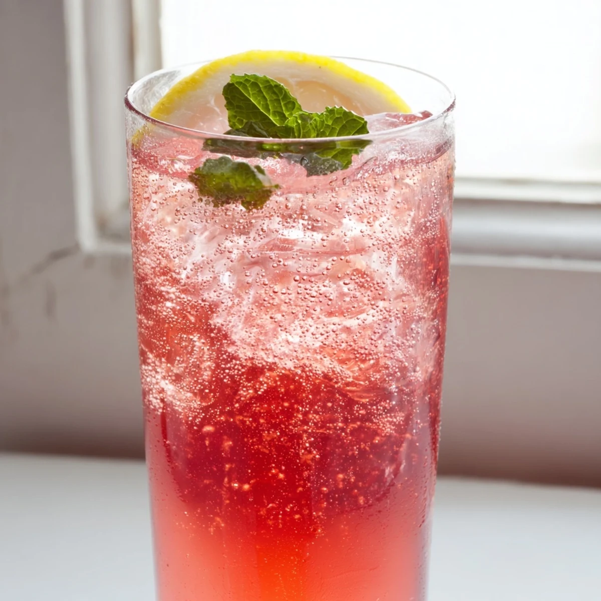 Refreshing honey lemon pink soda topped with sparkling water and grapefruit undertones